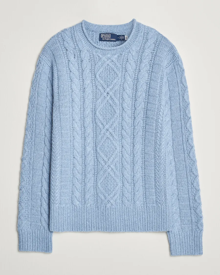 Cotton Aran Knitted Sweater Light Chambray Heather