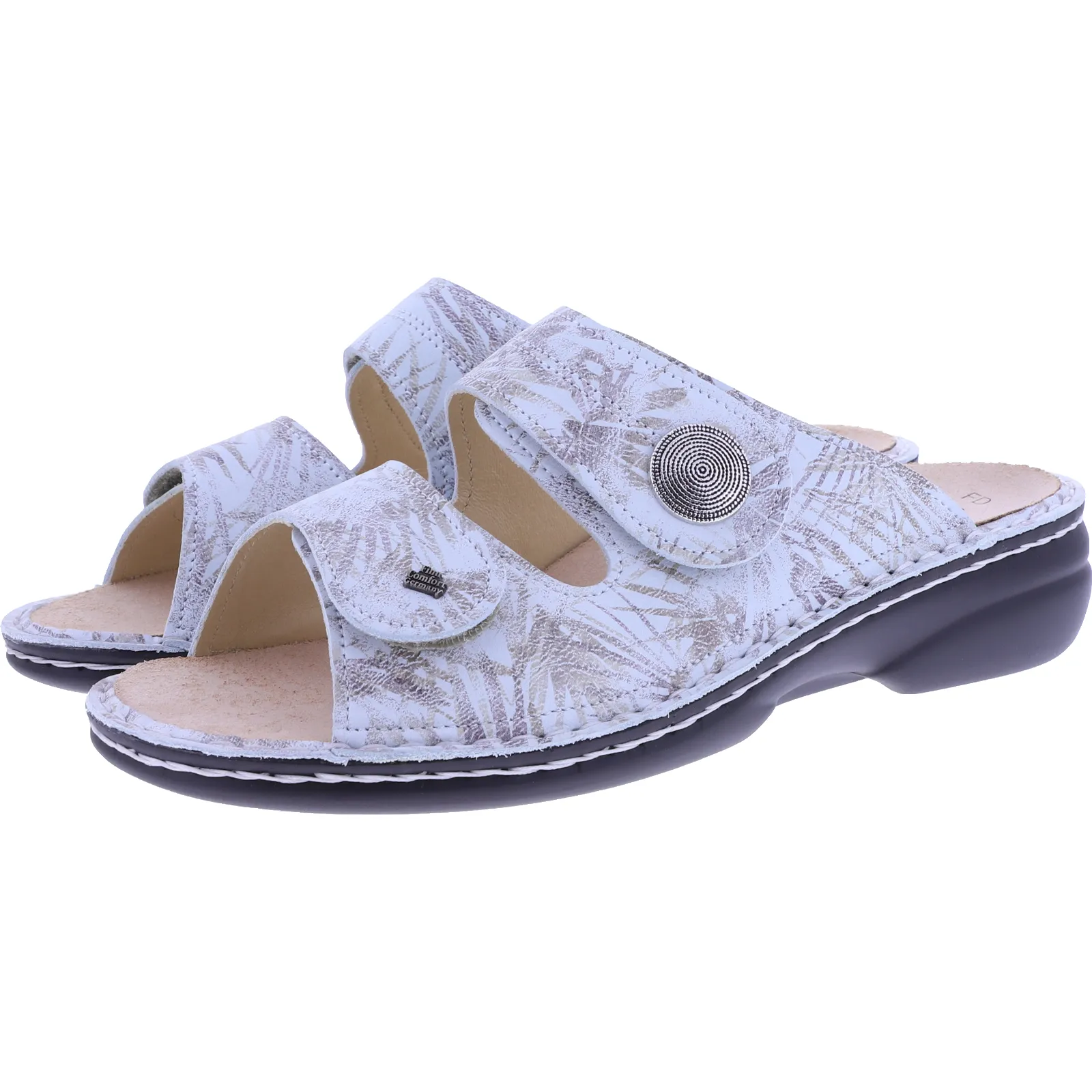 Finn Comfort / Sansibar / Dune-Silbergrau Muster / Wechselfußbett / 02550-794162 / Damen Pantoletten