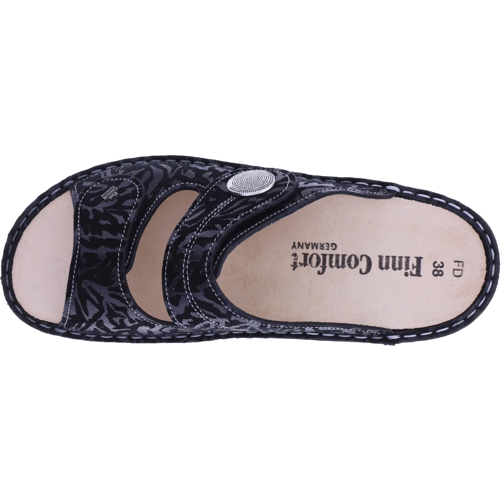 Finn Comfort / Sansibar / Schwarz Muster / Wechselfußbett / 02550-801393 / Damen Pantoletten