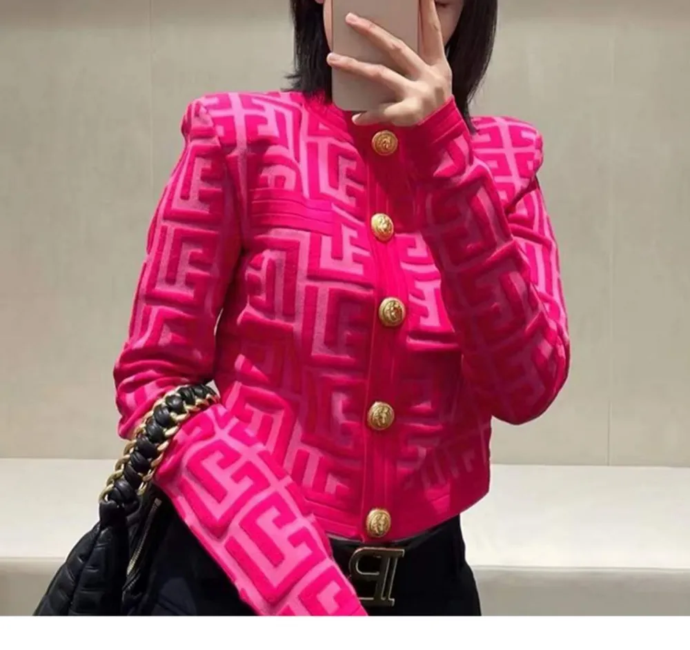 Modedesigner Pullover Geometrische Muster Medusa süße elegante Strickjacke Langarm Langarm einzelner Breauza -Kontrastknopf Weic