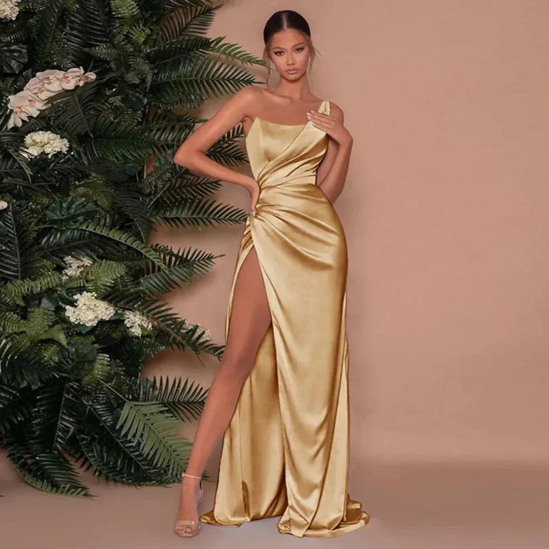 Mühelose Eleganz & Komfort Satin Maxi Kleid