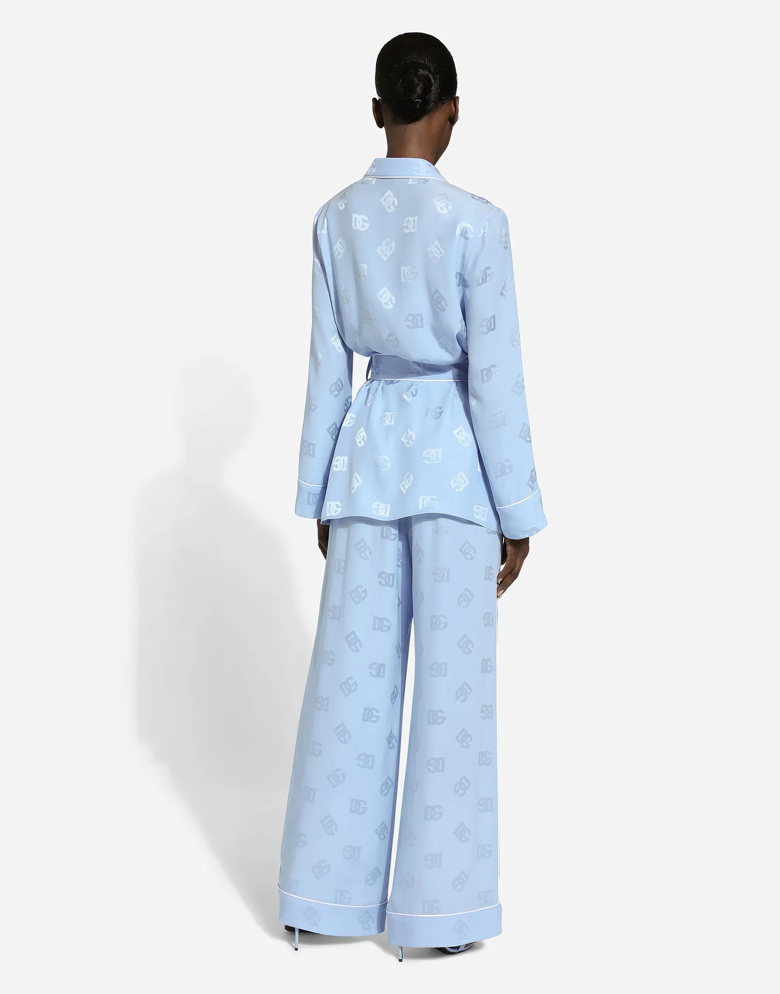 Pyjama Dolce & Gabbana Silk Satin Jacquard Logo Pajama Pants FTAMPTFJ1JOF3981