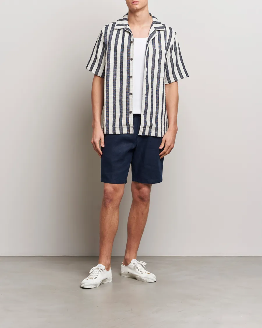 Seb Linen Drawstring Shorts Navy Blue