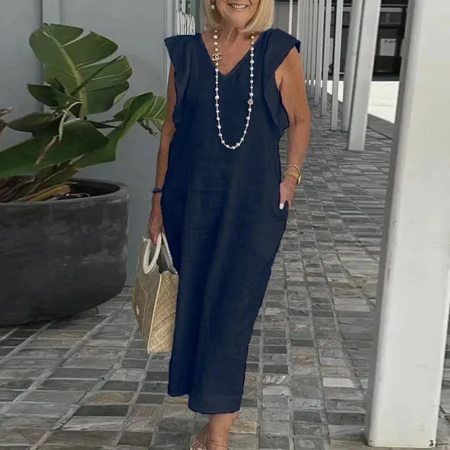 Sommerliches Weißes V-Ausschnitt Kleid
