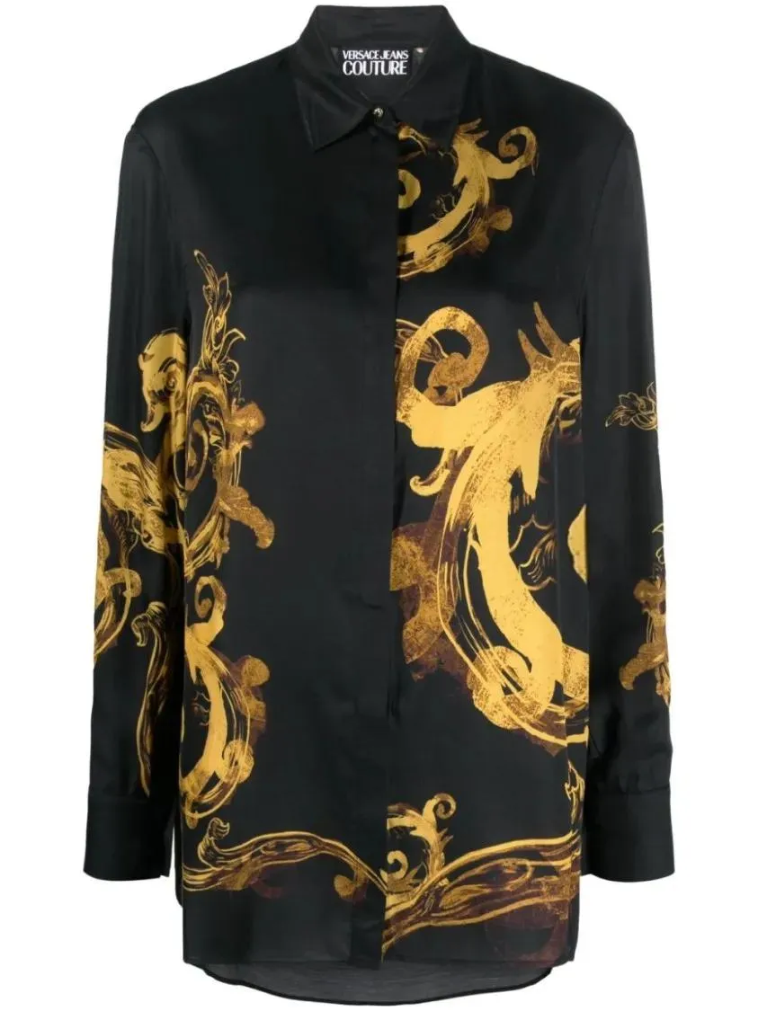   Versace Jeans Couture  Chain Couture-Print Satin Shirt Black  Hemden 