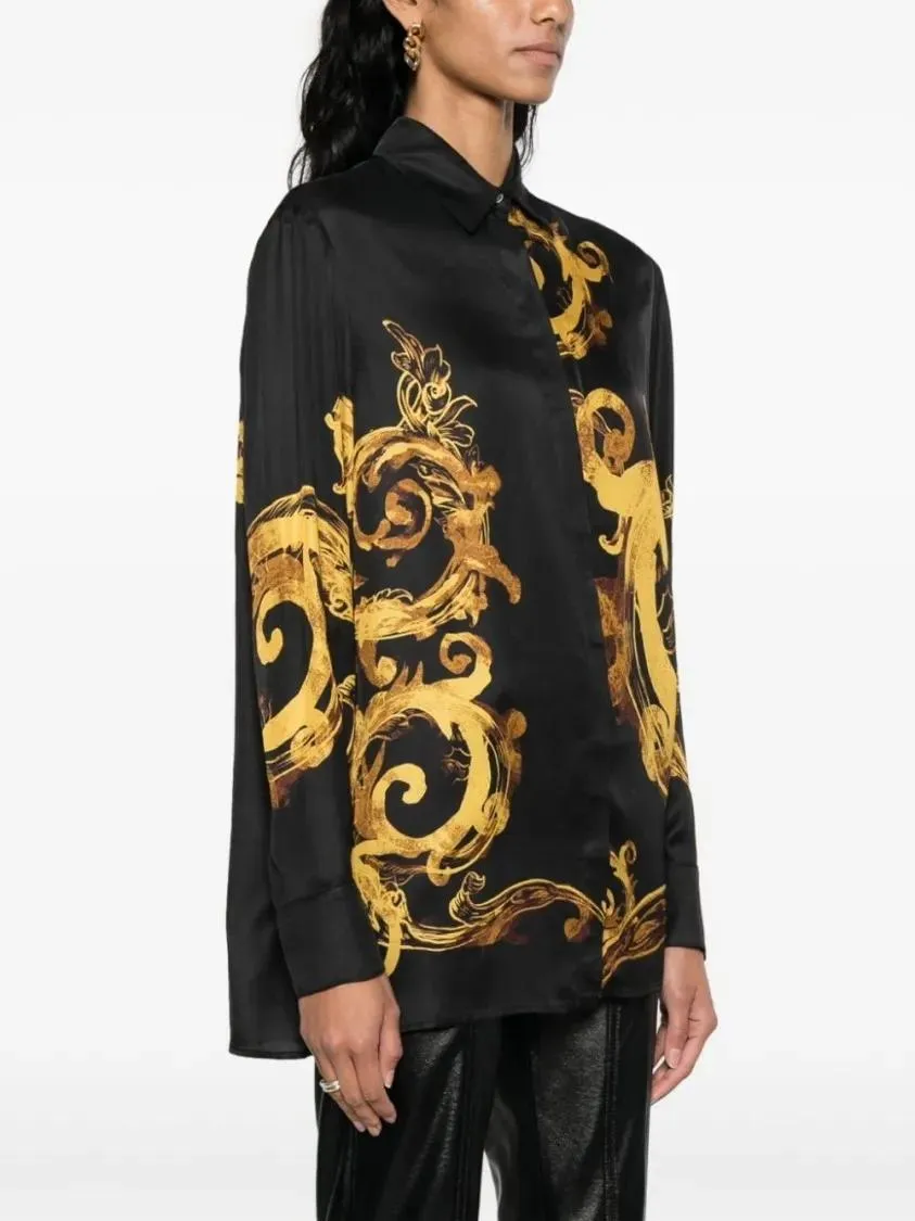   Versace Jeans Couture  Chain Couture-Print Satin Shirt Black  Hemden 