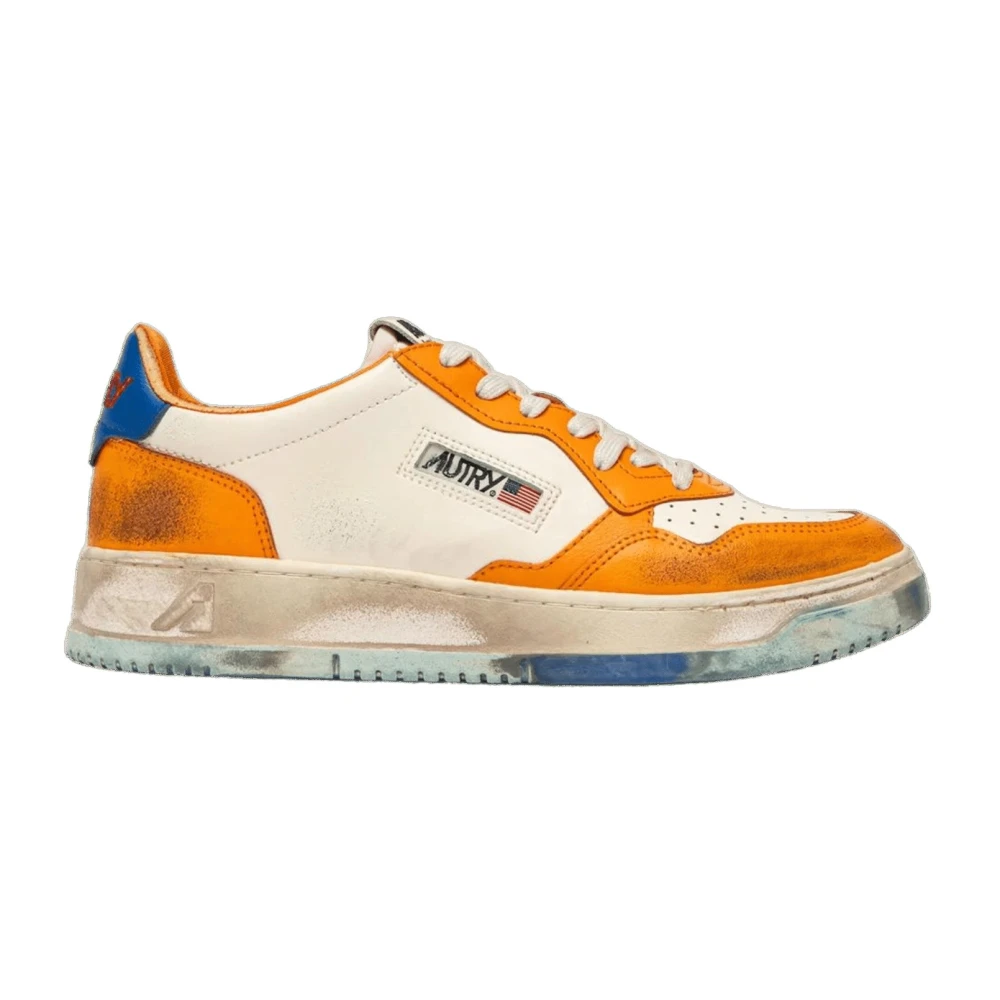 Vintage Leder Sneakers Weiß Orange Blau